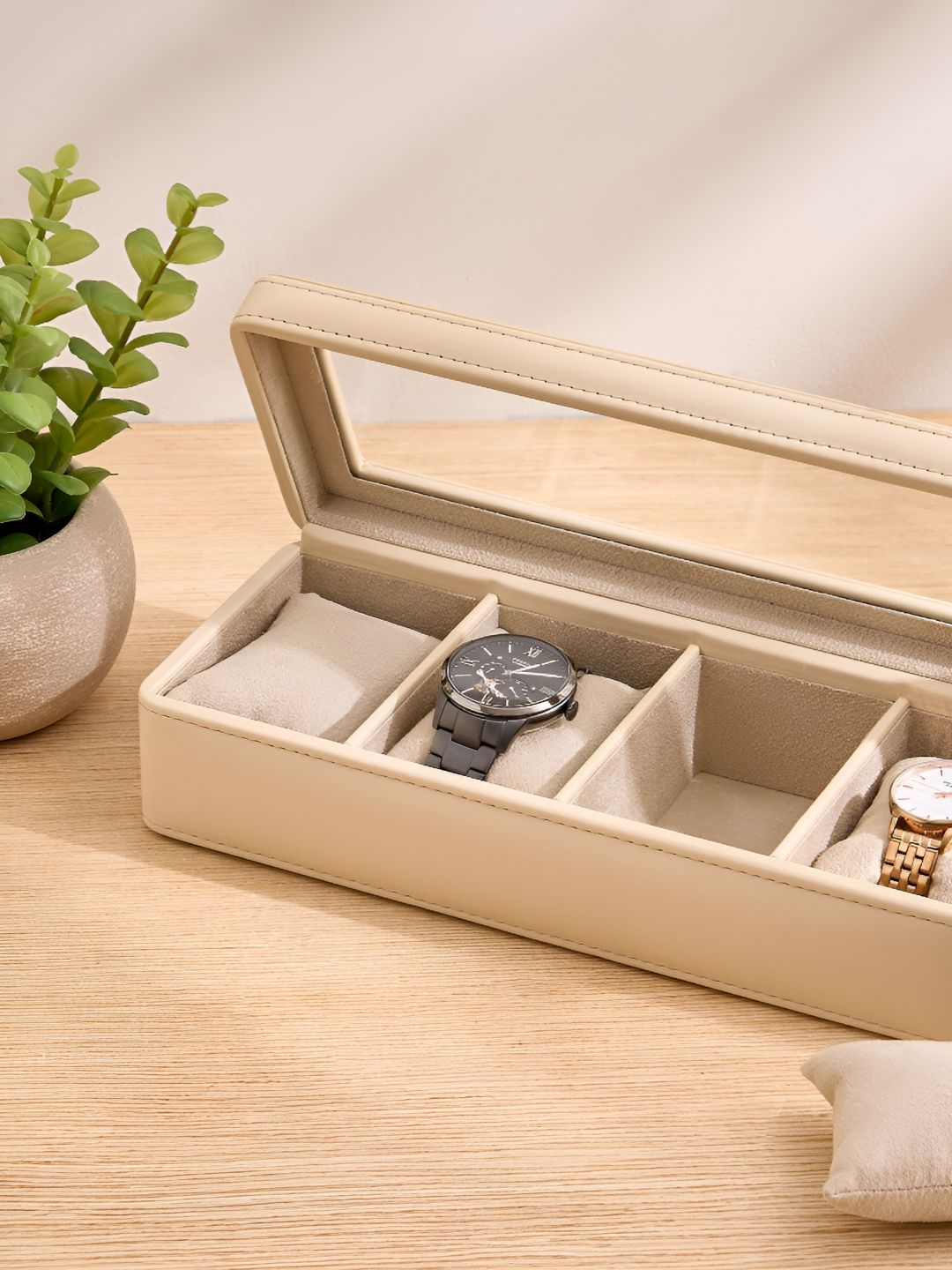 Home Centre Orion Elegance Beige Wooden 4-Compartment Watch Organizer-image-35