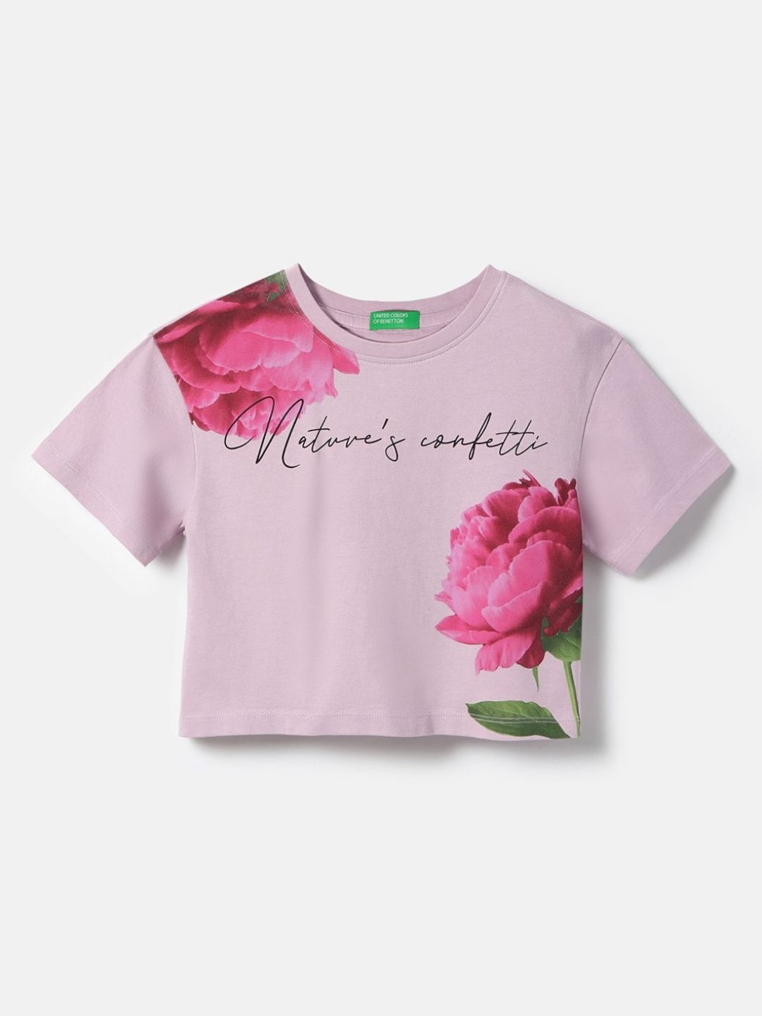 United Colors of Benetton Girls Printed Pure Cotton Crop T-shirt