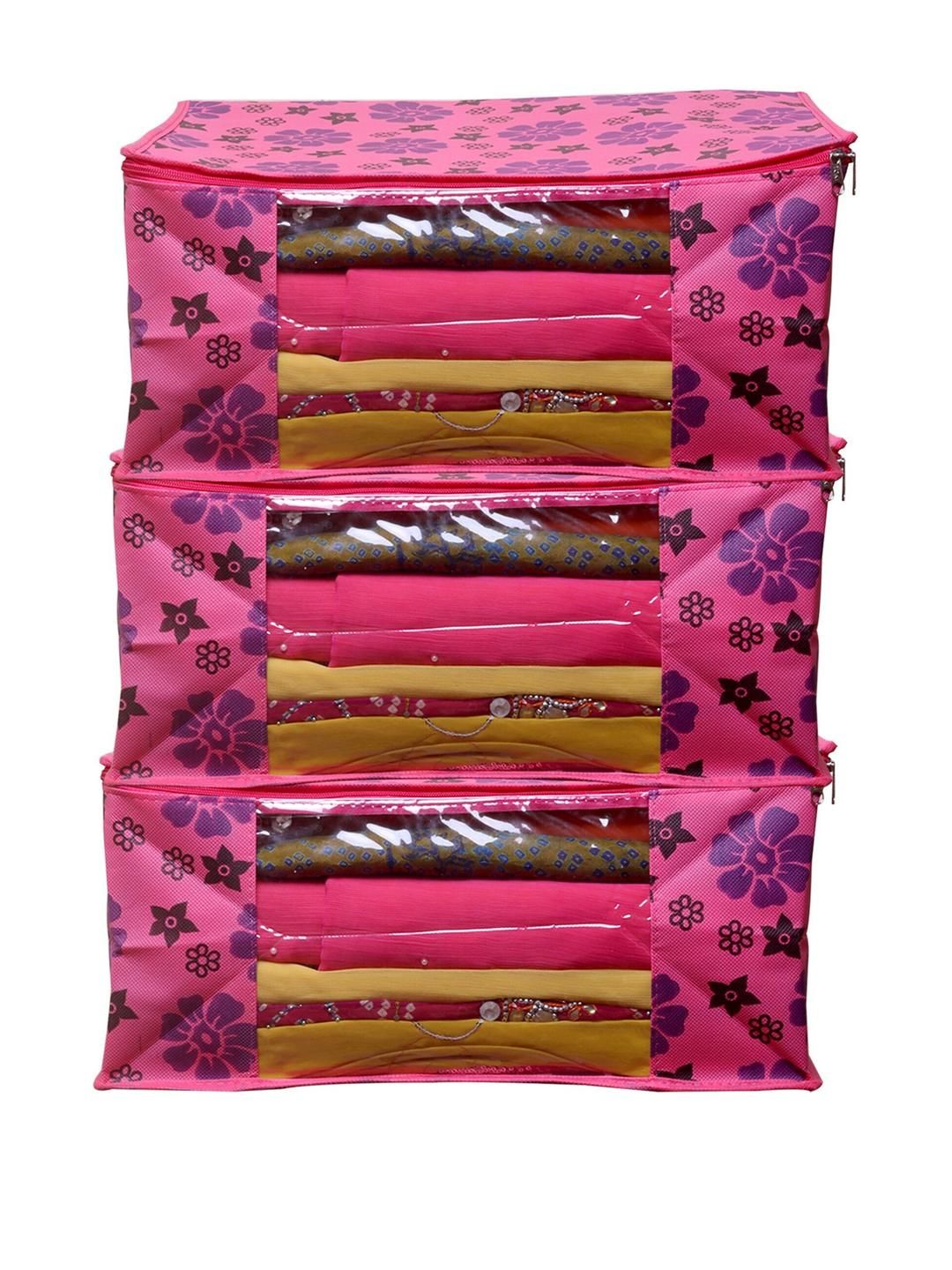 BB BACKBENCHERS Pink Set of 3 Printed Saree Organisers-picture-35