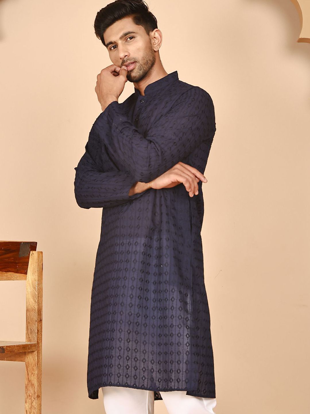 Self Design Straight Kurta For Men
