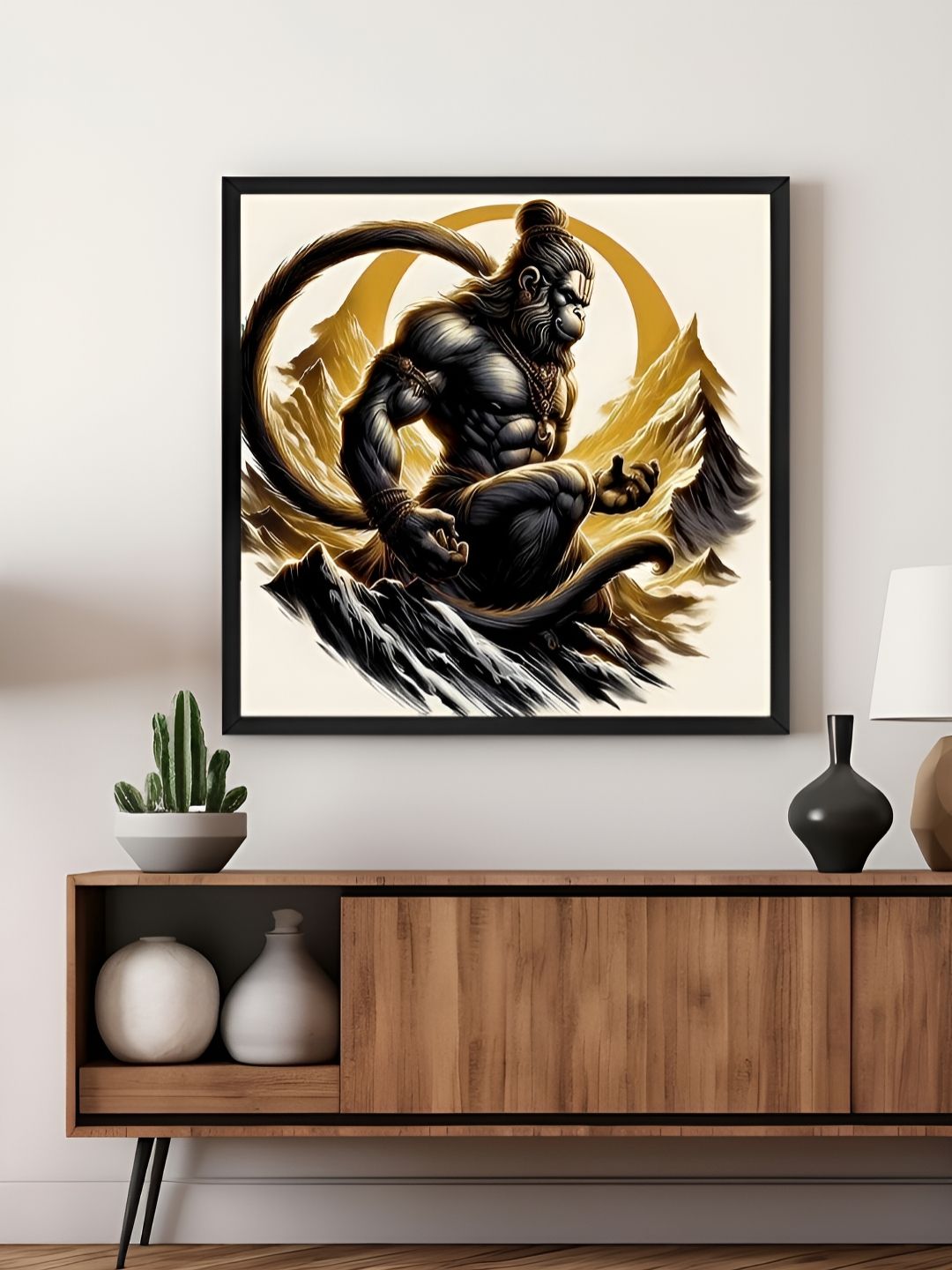 999Store Off White & Black Canvas Hanuman Religious Wall Art-picture-37