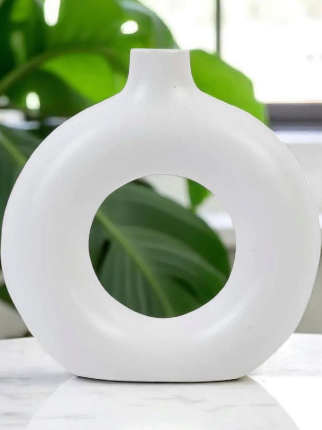 Artisans Bazar White Ceramic Donut Ring Vase-image-46