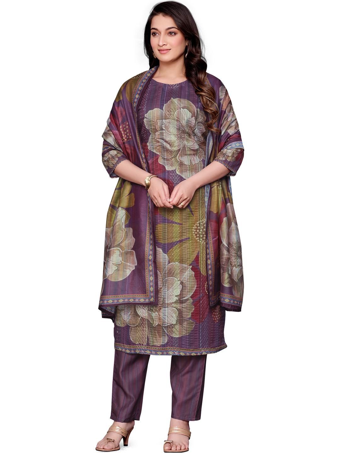 PARVOTSAV Women Floral Printed Kurta with Trousers & With Dupatta