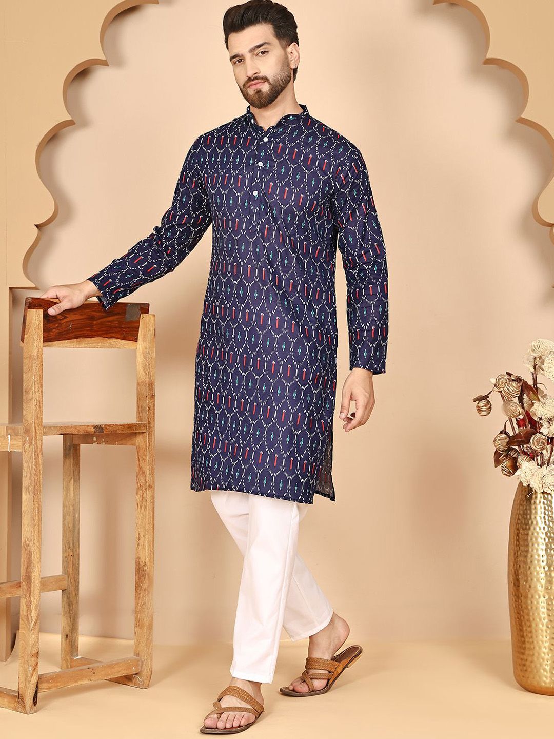 Anouk Rustic Men Geometric Printed Cotton Kurta with Pyjama-picture-25