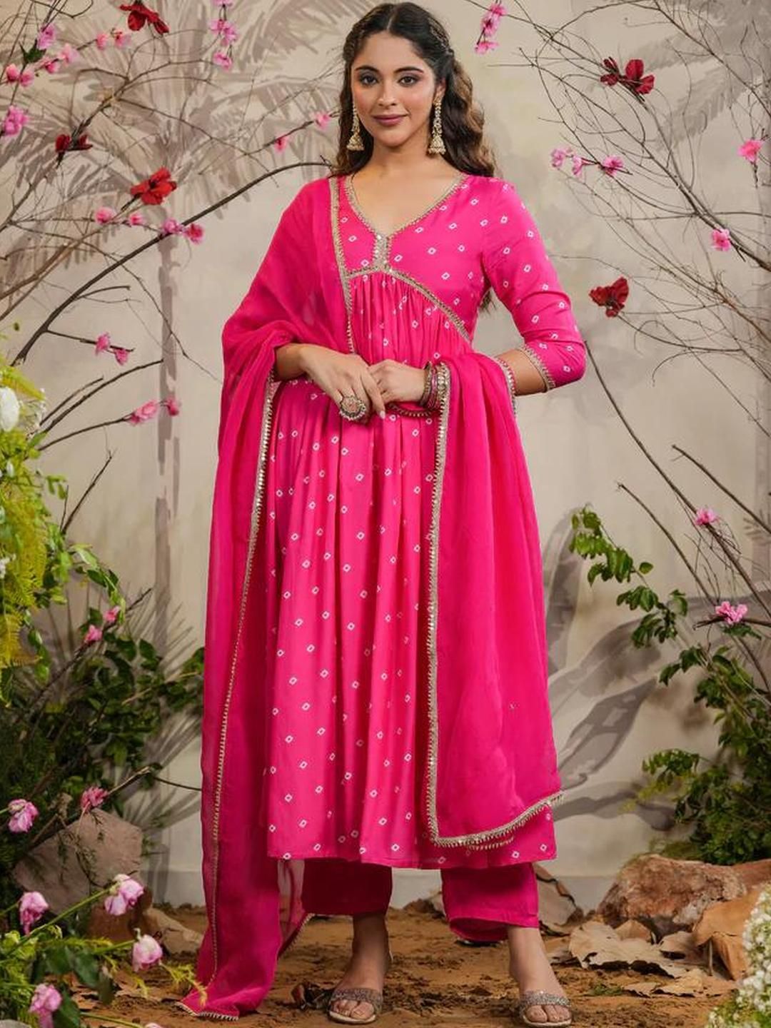 CaniBani Pink Cotton Blend Kurta Sets