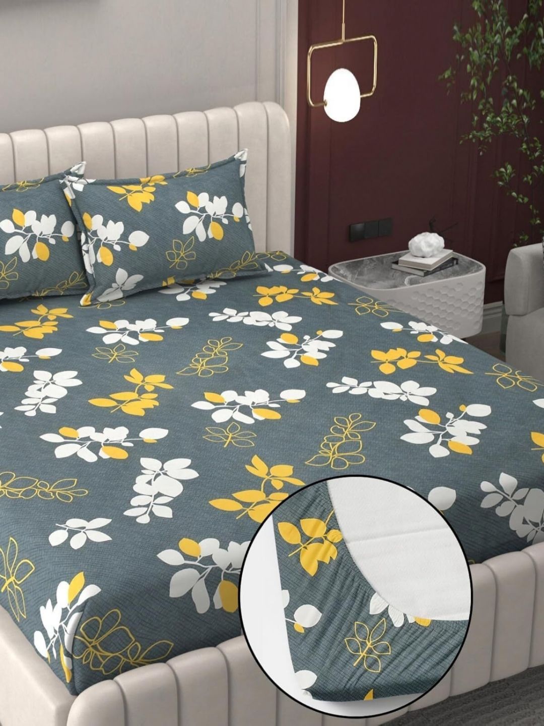 Aura Green & White Floral Printed 300 TC 2 King Bedsheet Set 1.82 m x 1.98 m-picture-20