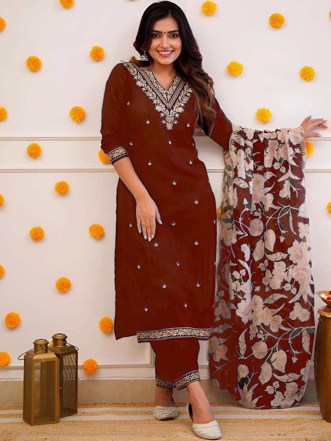 SUPPAR SLEAVE Maroon Poly Chanderi Kurta Sets