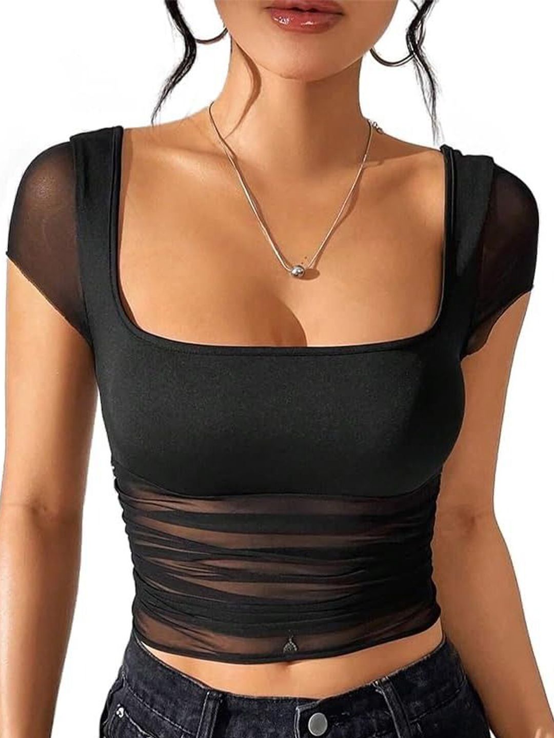 clobug Women Net Fitted Crop Top-picture-16
