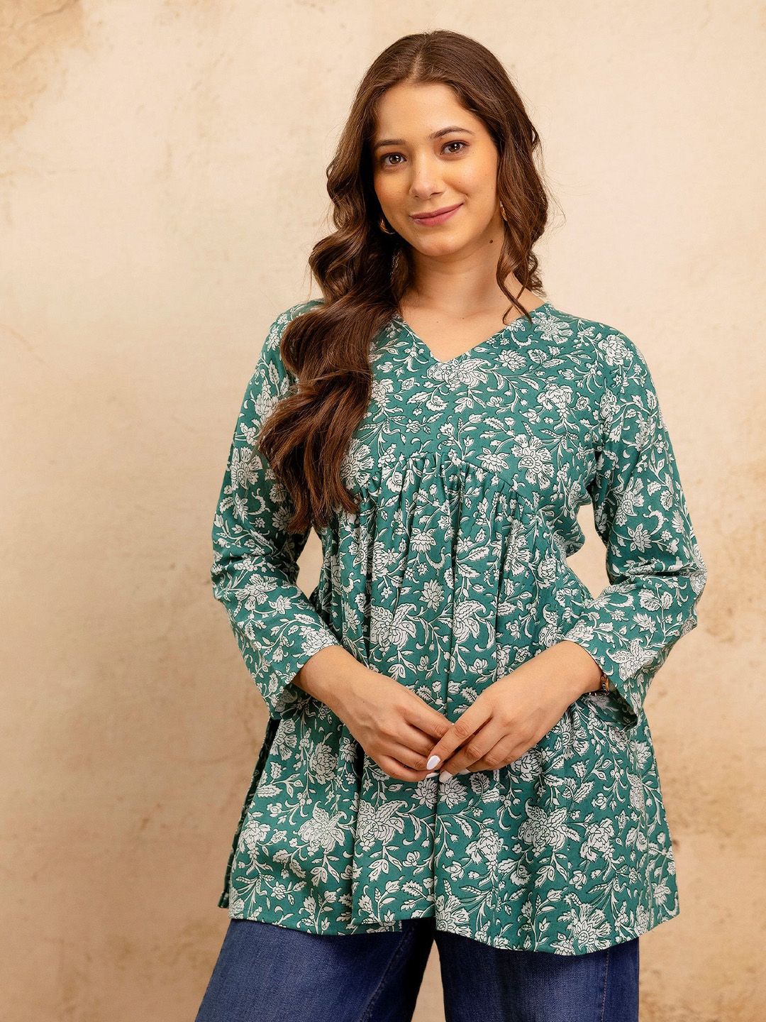 Mialo fashion Floral Printed V-Neck Kurti-picture-36