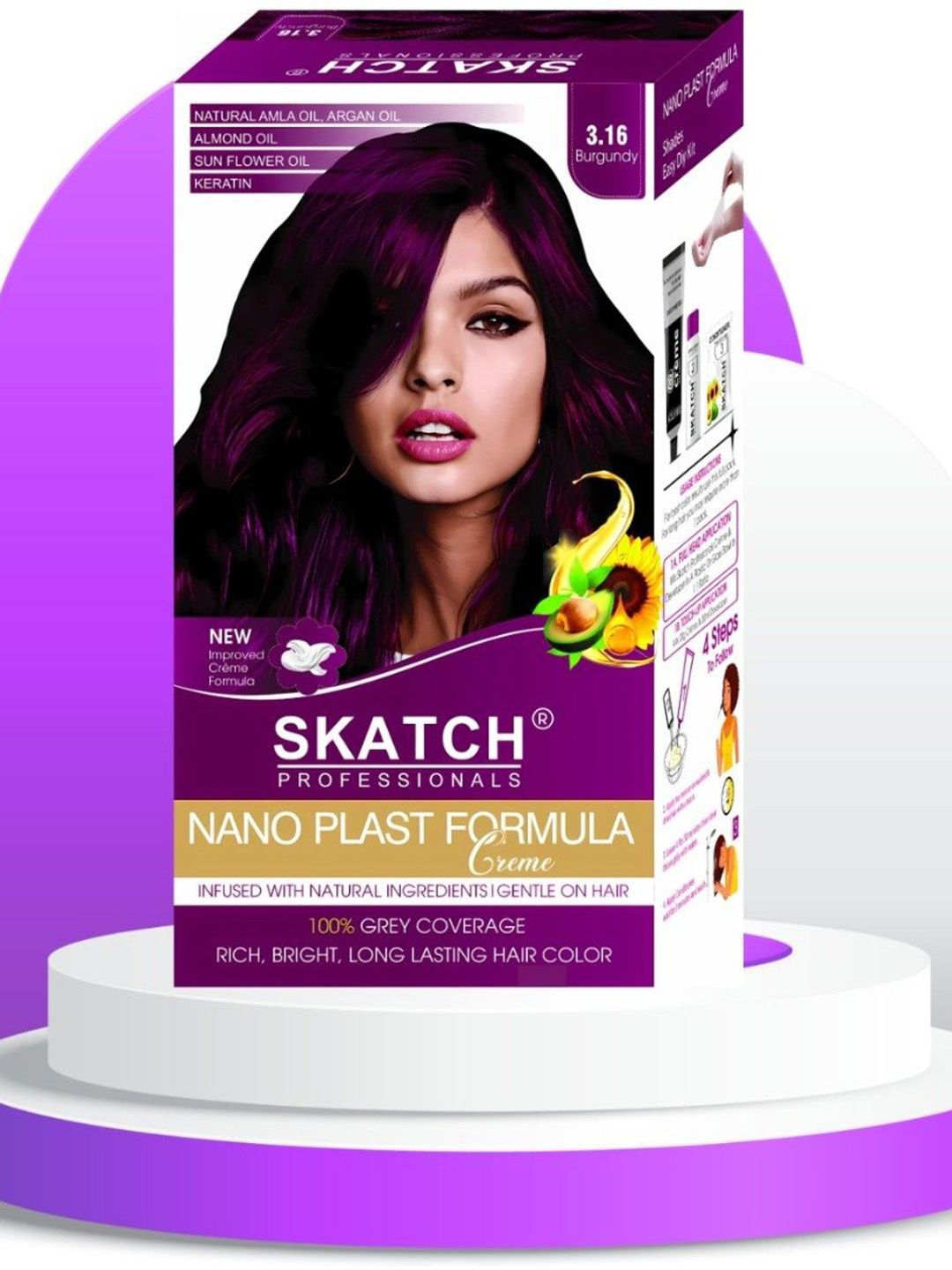SKATCH PROFESSIONALS Nano Plast Formula Grey Coverage Hair Color - 100 g -Burgundy-image-23
