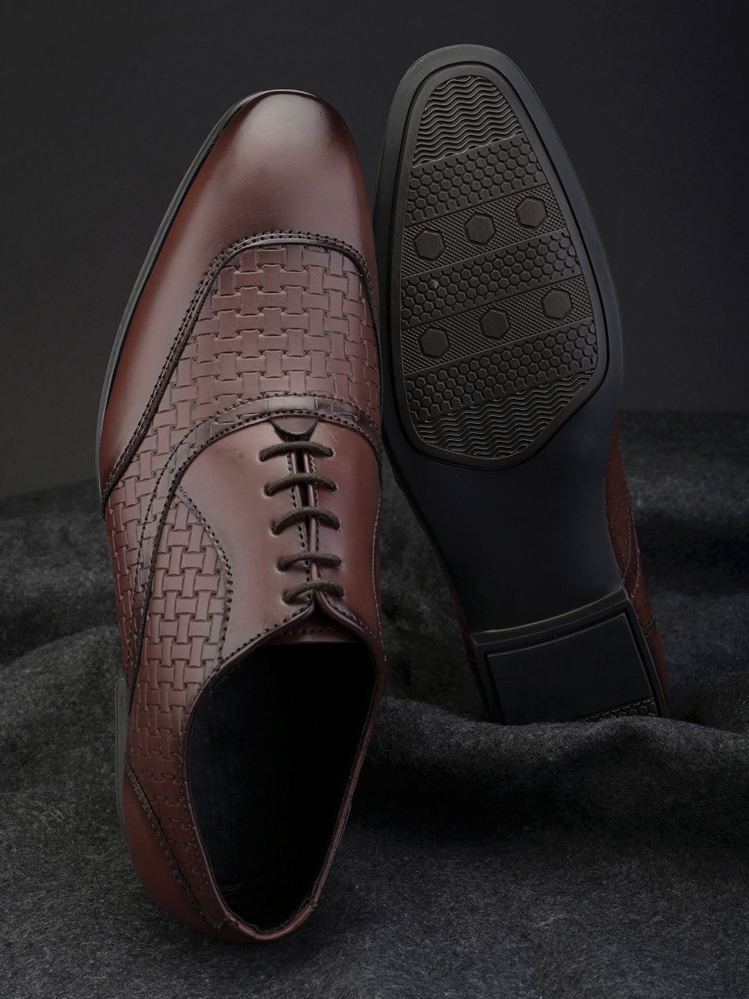 HERE&NOW Men Textured Leather Formal Oxfords-image-41