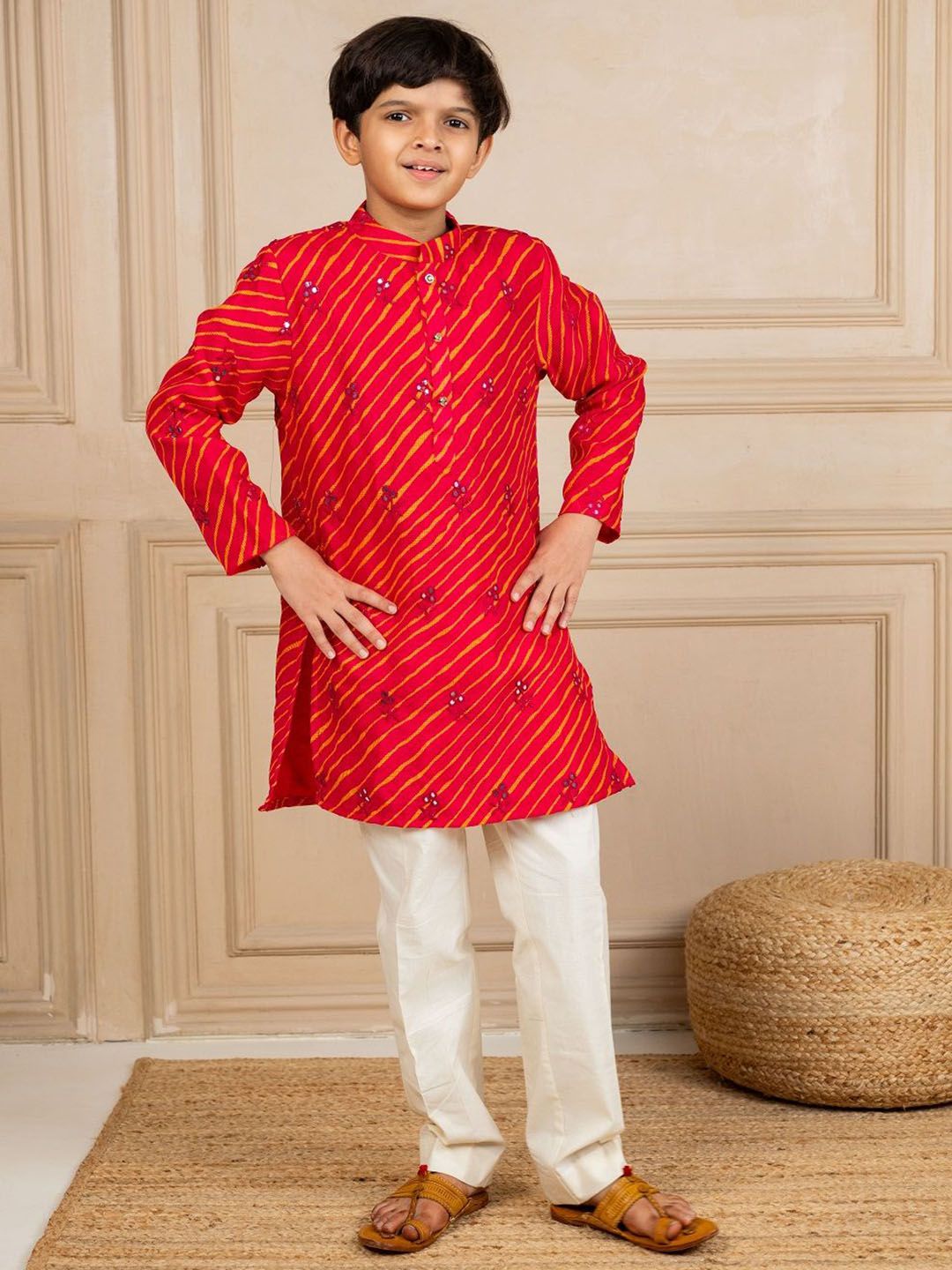Jilmil Boys Lehariya Printed Mirror Work Straight Kurta With Trousers-picture-29