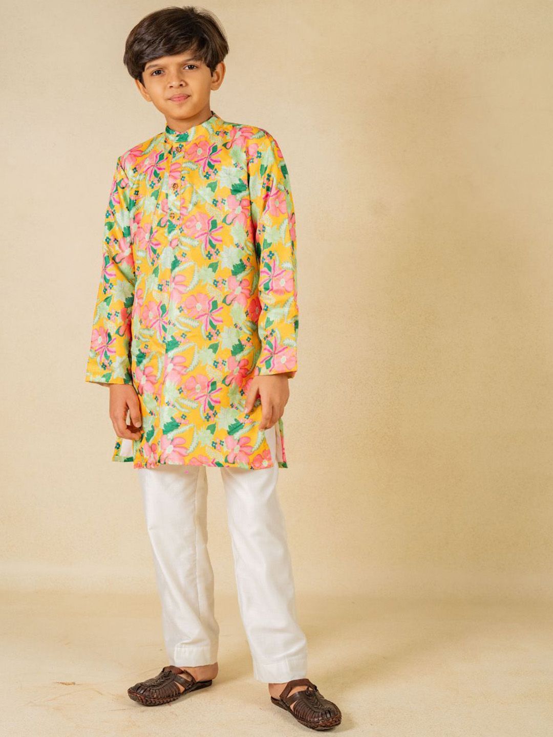 Jilmil Boys Floral Printed Satin Kurta with Pyjama-picture-47