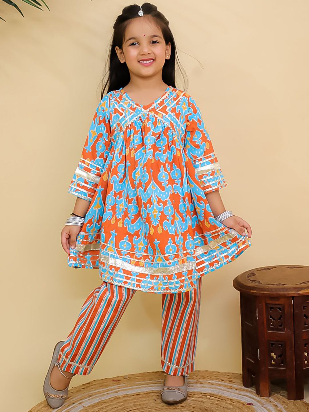 The Mom Store Girls Ethnic Motifs Printed Regular Pure Cotton Anarkali Kurta With Trousers-picture-28