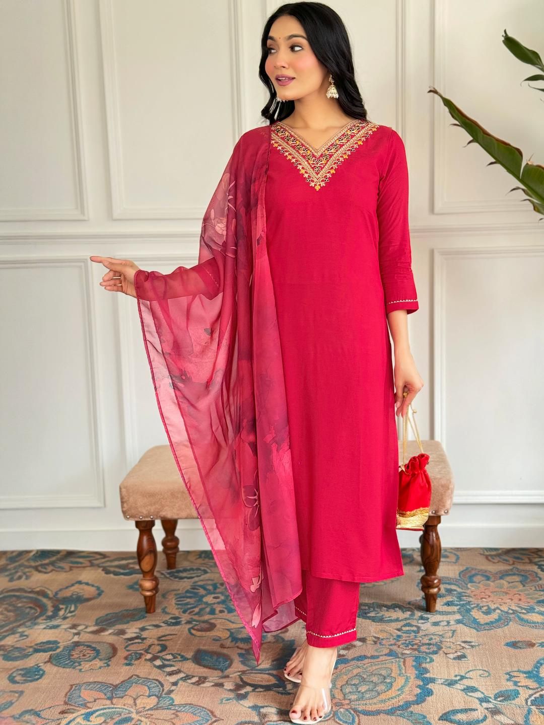 CaniBani Pink Viscose Rayon Kurta Sets
