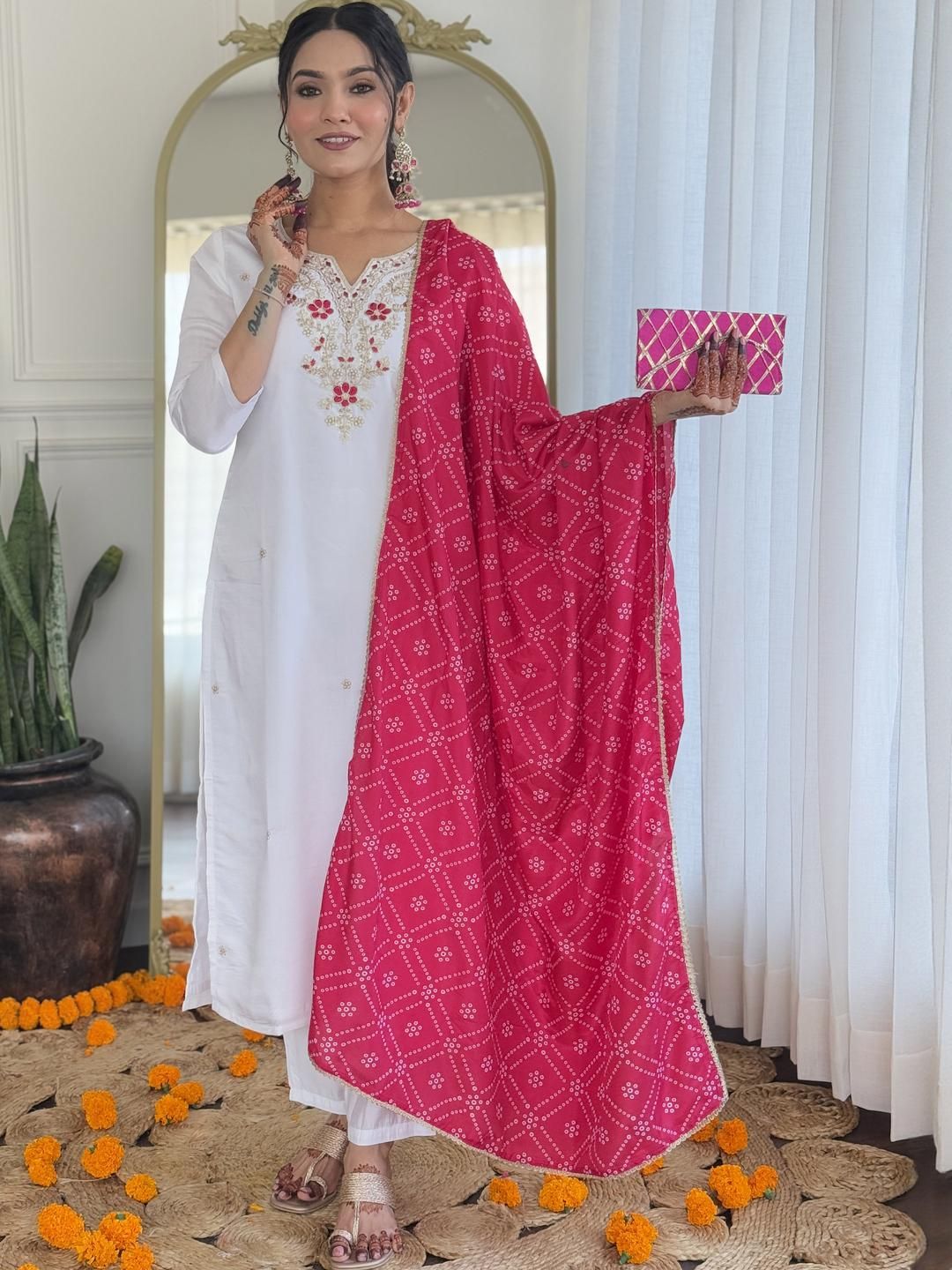 CaniBani White Chanderi Silk Kurta Sets