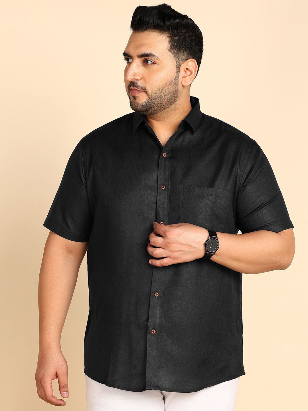 PRINTINDIA Spread Collar Short Sleeves Cotton Linen Shirt-picture-20