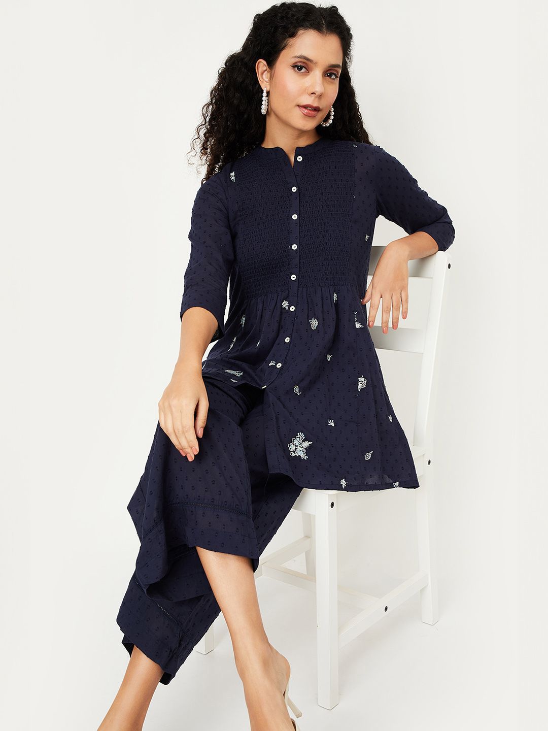 max Women Ethnic Motifs Embroidered Kurta with Trousers