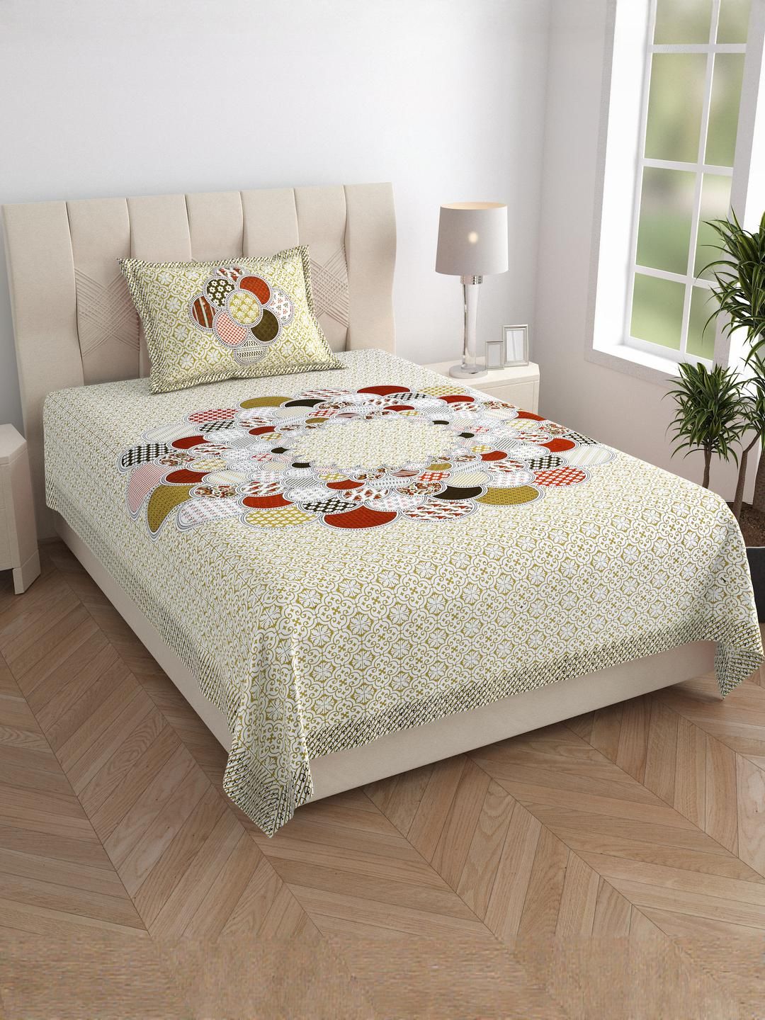 Jaipuri Printed Single Bed Bedsheet with Pillow Cover-image-44