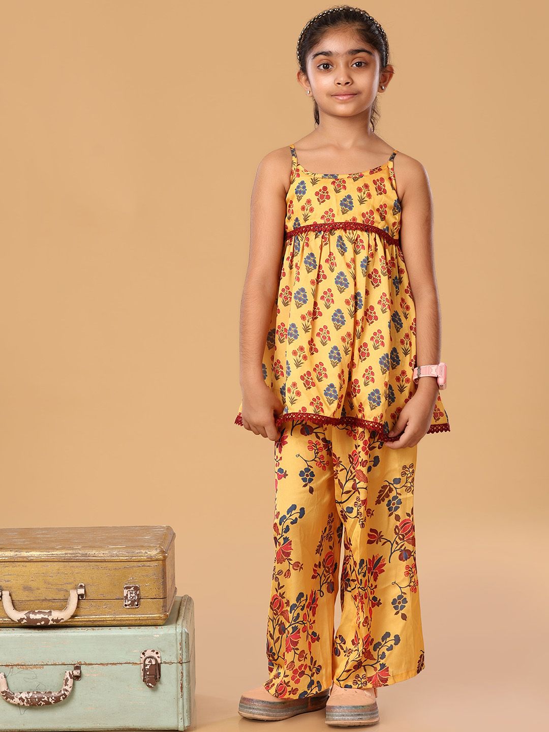 The Mini Trunk Girls Floral Printed Regular Kurti with Trousers-picture-32