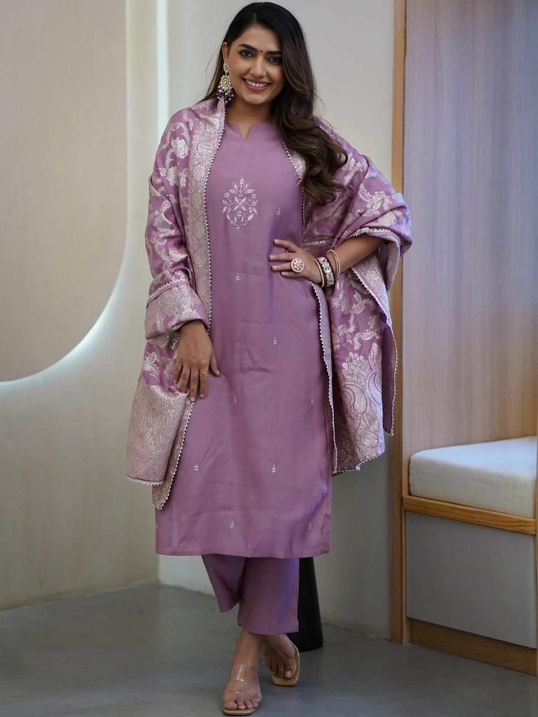URMIR FASHION Mauve Cotton Silk Kurta Sets