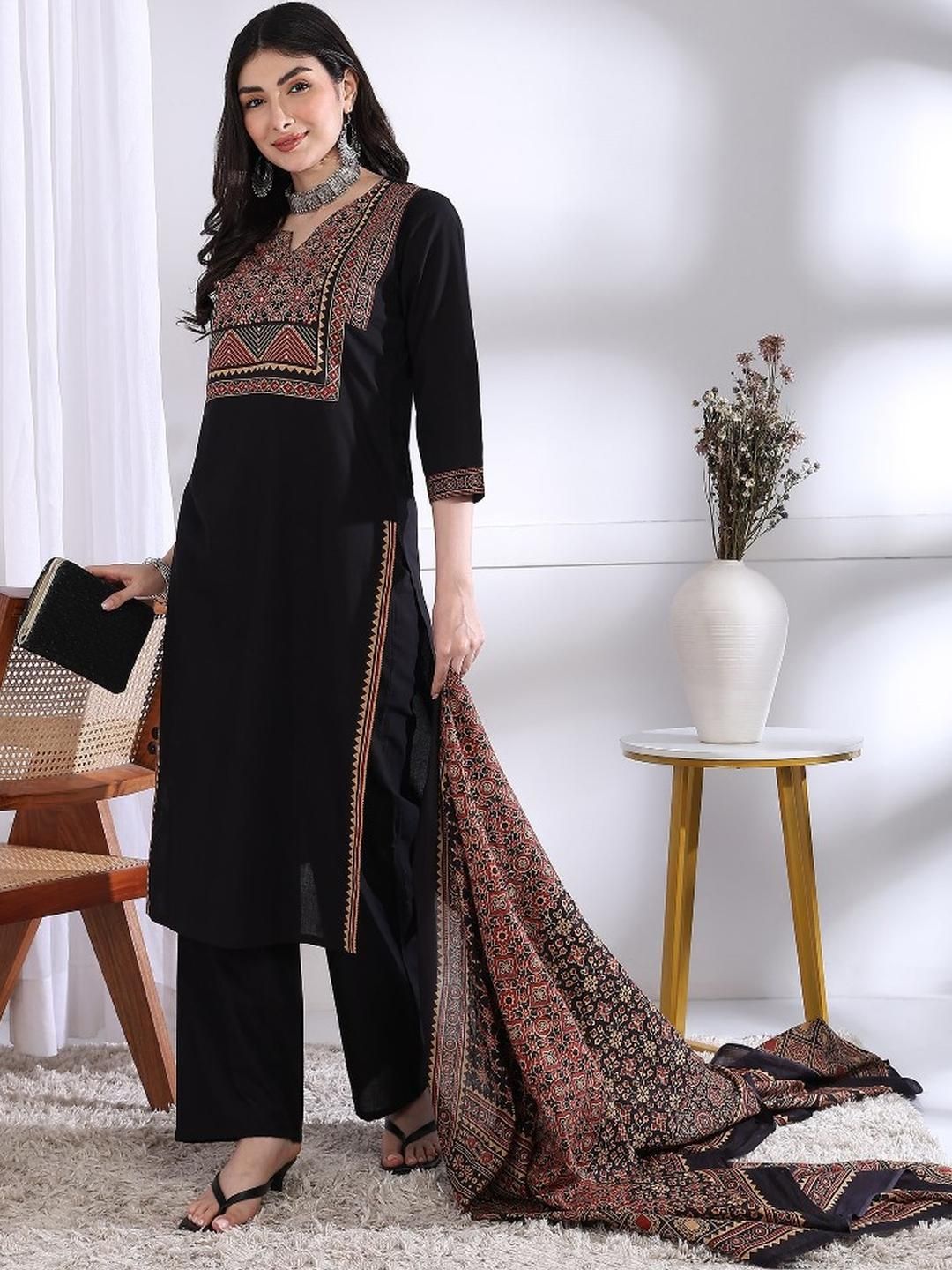 KALINI Black Pure Cotton Kurta Sets