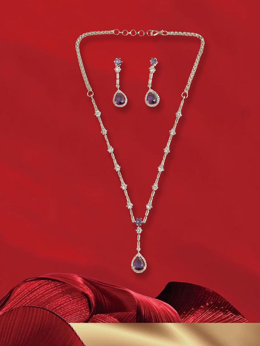 Gemron Jewel Rhodium-Plated American Diamond & Cubic Zirconia-Studded Jewellery Set-picture-24