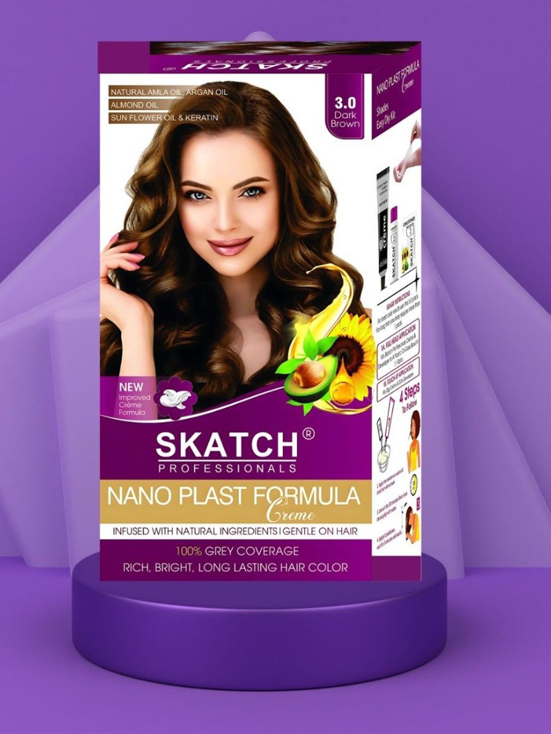 SKATCH PROFESSIONALS Nano Plast Formula Grey Coverage Hair Color -100 g - Dark Brown-image-20