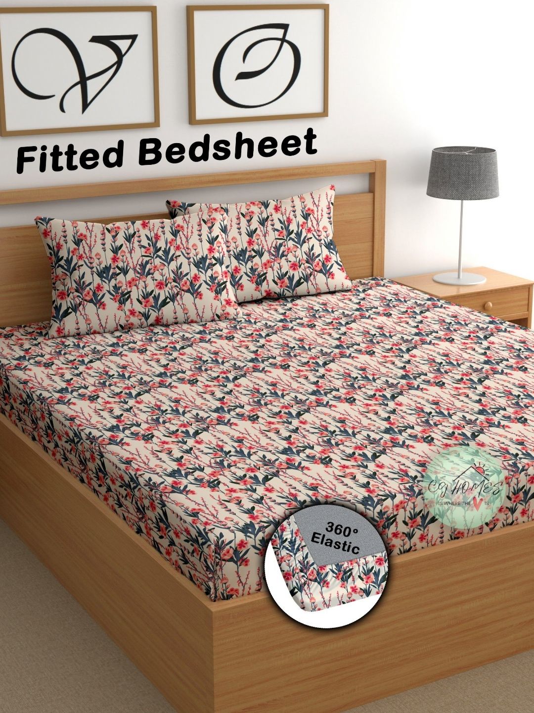 CG HOMES Peach-Coloured Floral 210 TC Queen Bedsheet with 2 Pillow Covers-picture-15