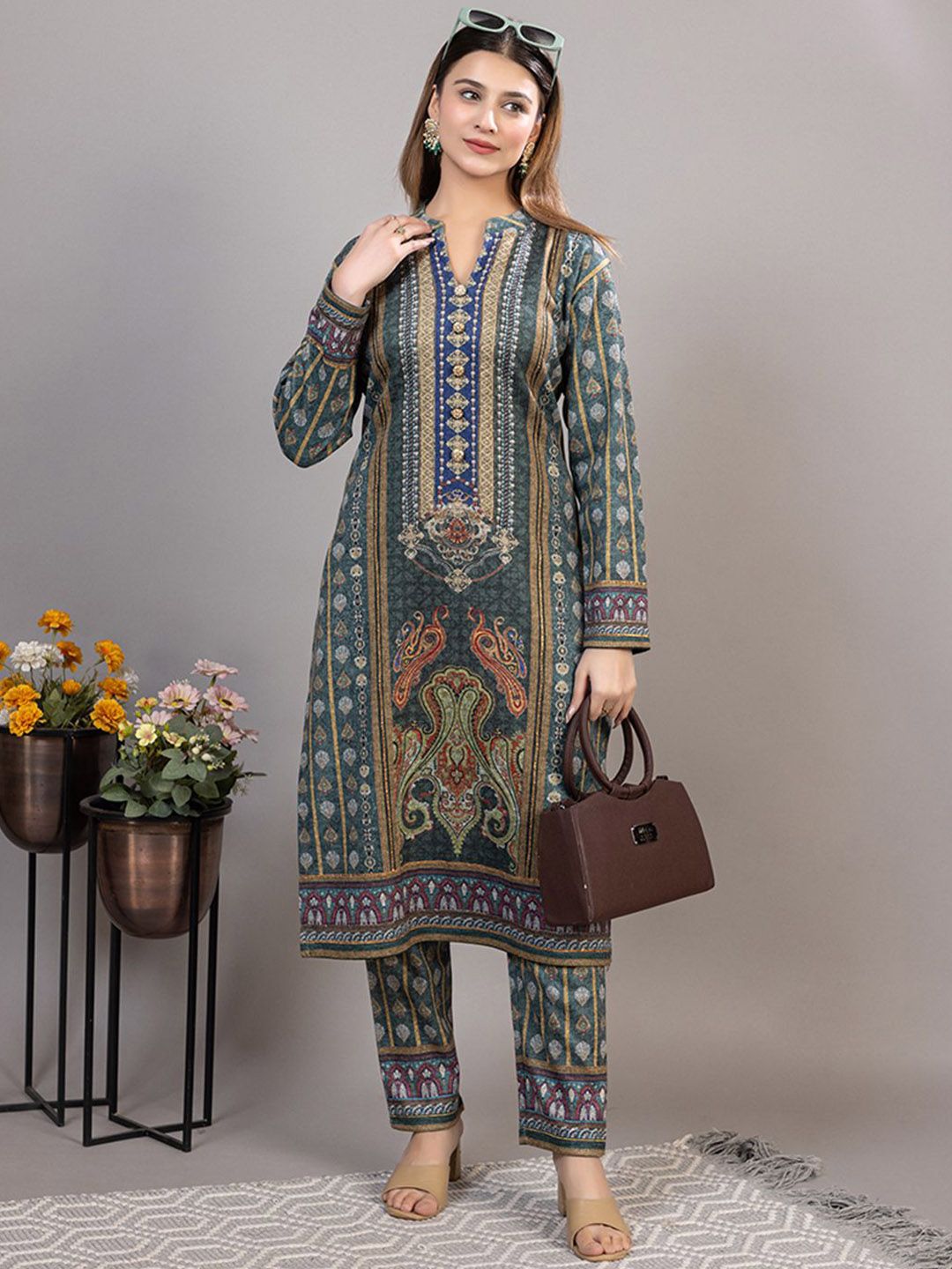 TWENTY ME Women Ethnic Motifs Printed Regular Kurti with Palazzos