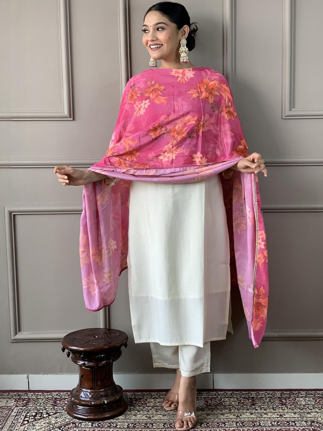 CaniBani White Silk Blend Kurta Sets