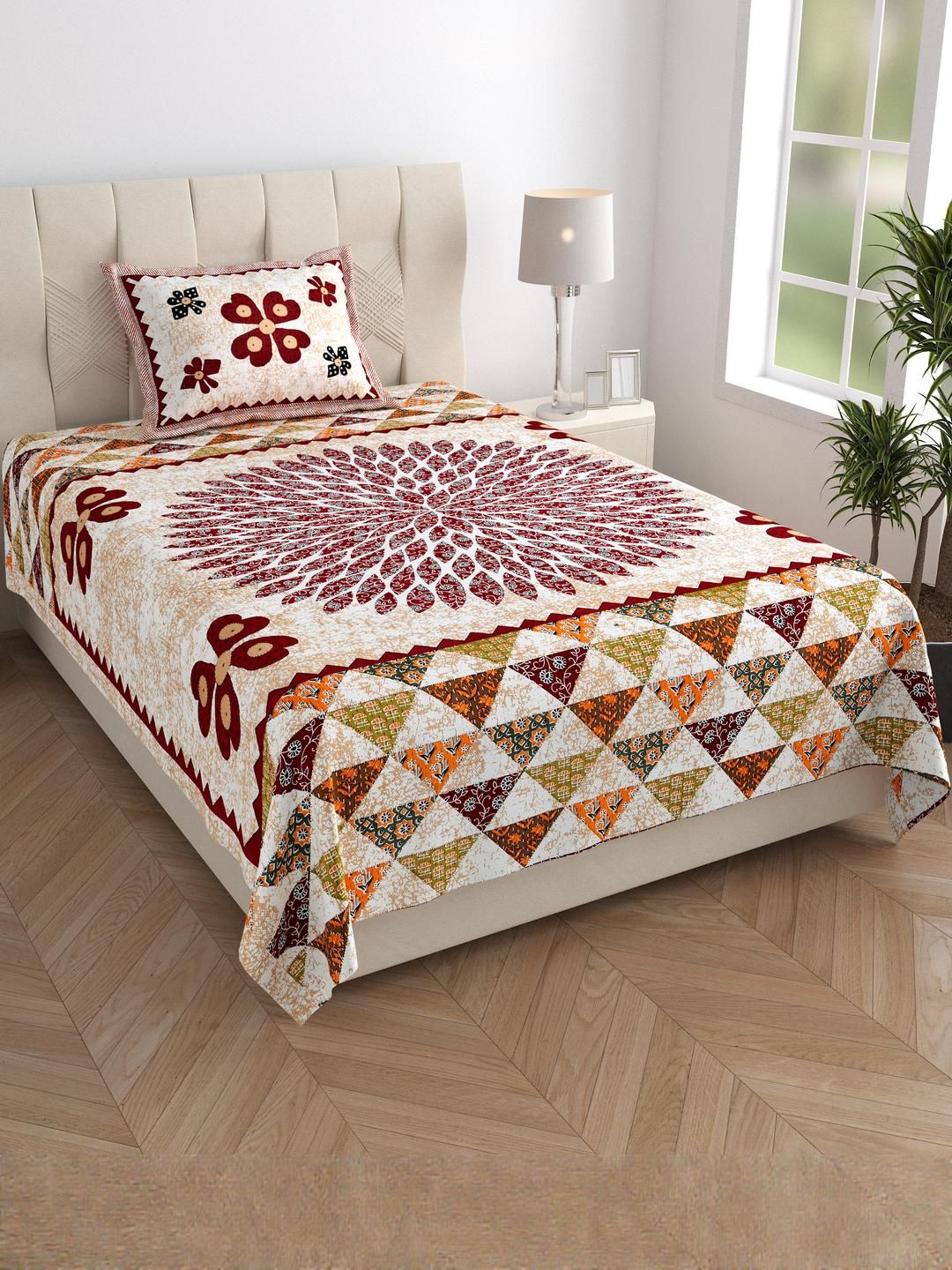 monik handicrafts Jaipuri Printed Single Bed Bedsheet with Pillow Cover-picture-12