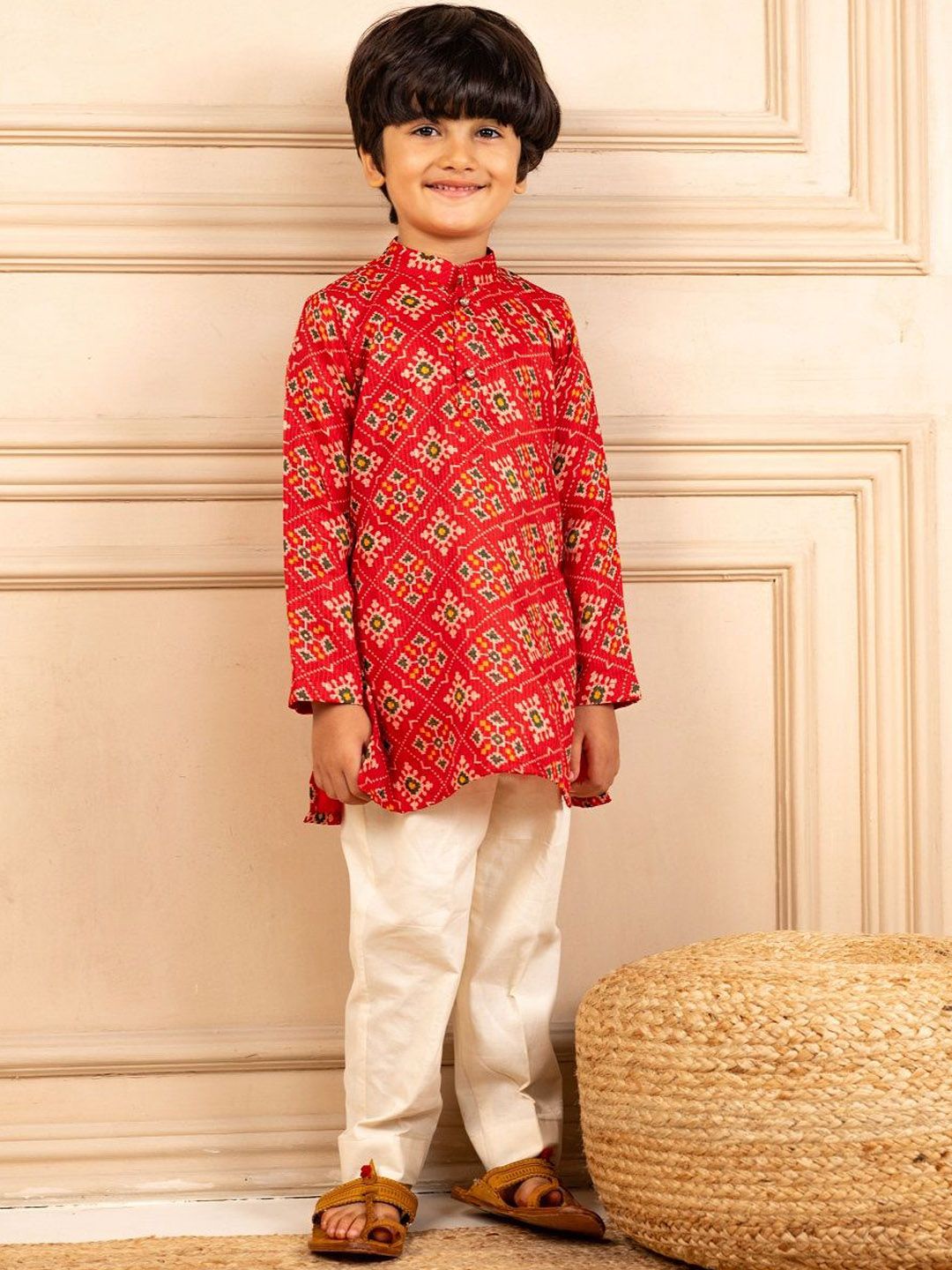Jilmil Boys Ethnic Motifs Printed Mandarin Collar Straight Kurta With Pyjamas-picture-22