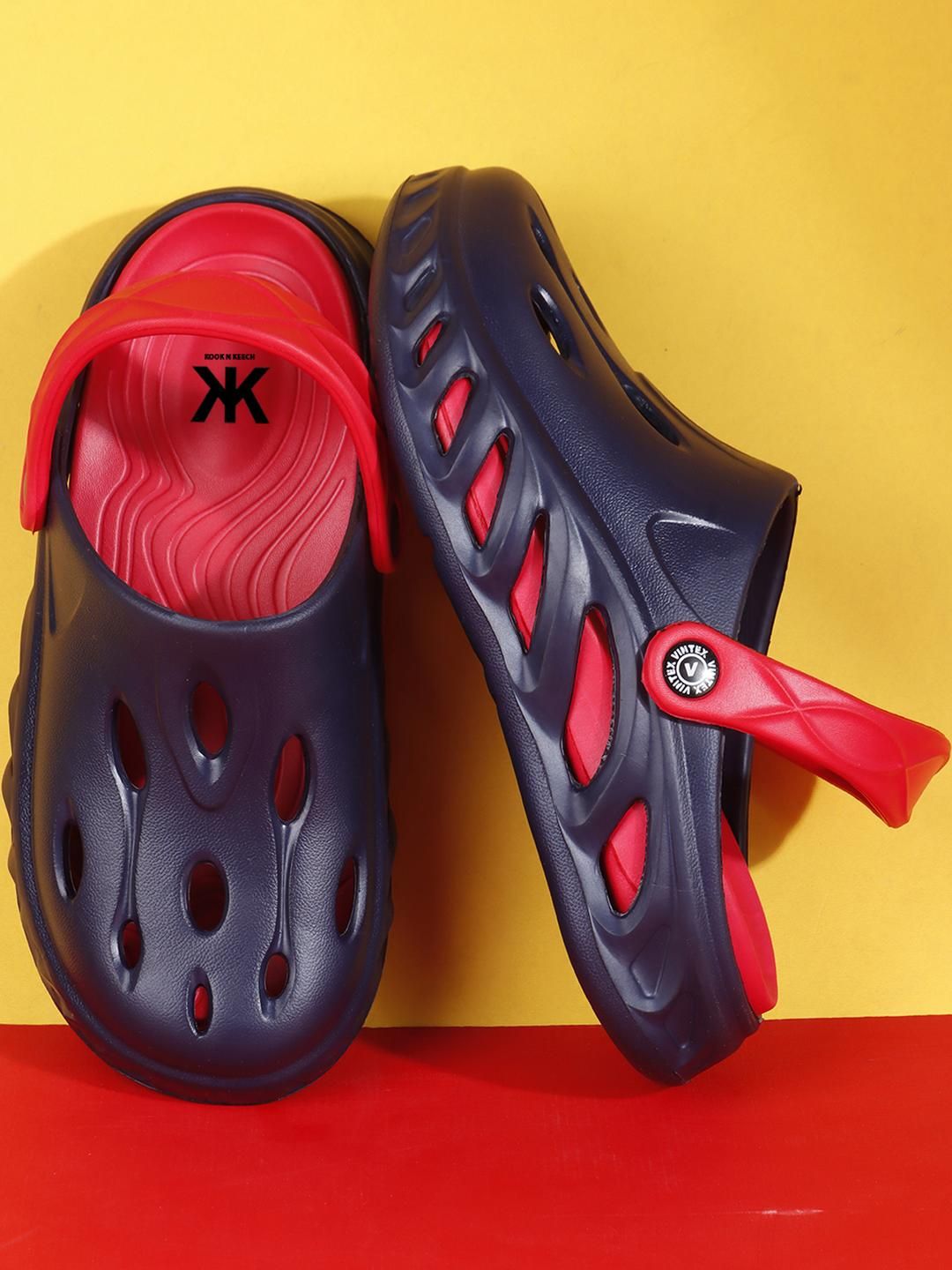 Kook N Keech Men Navy Blue & Red Colourblocked Clogs-picture-10