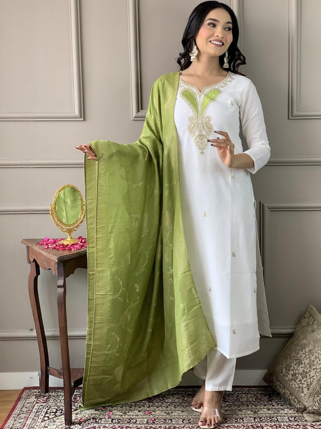 CaniBani White Silk Blend Kurta Sets