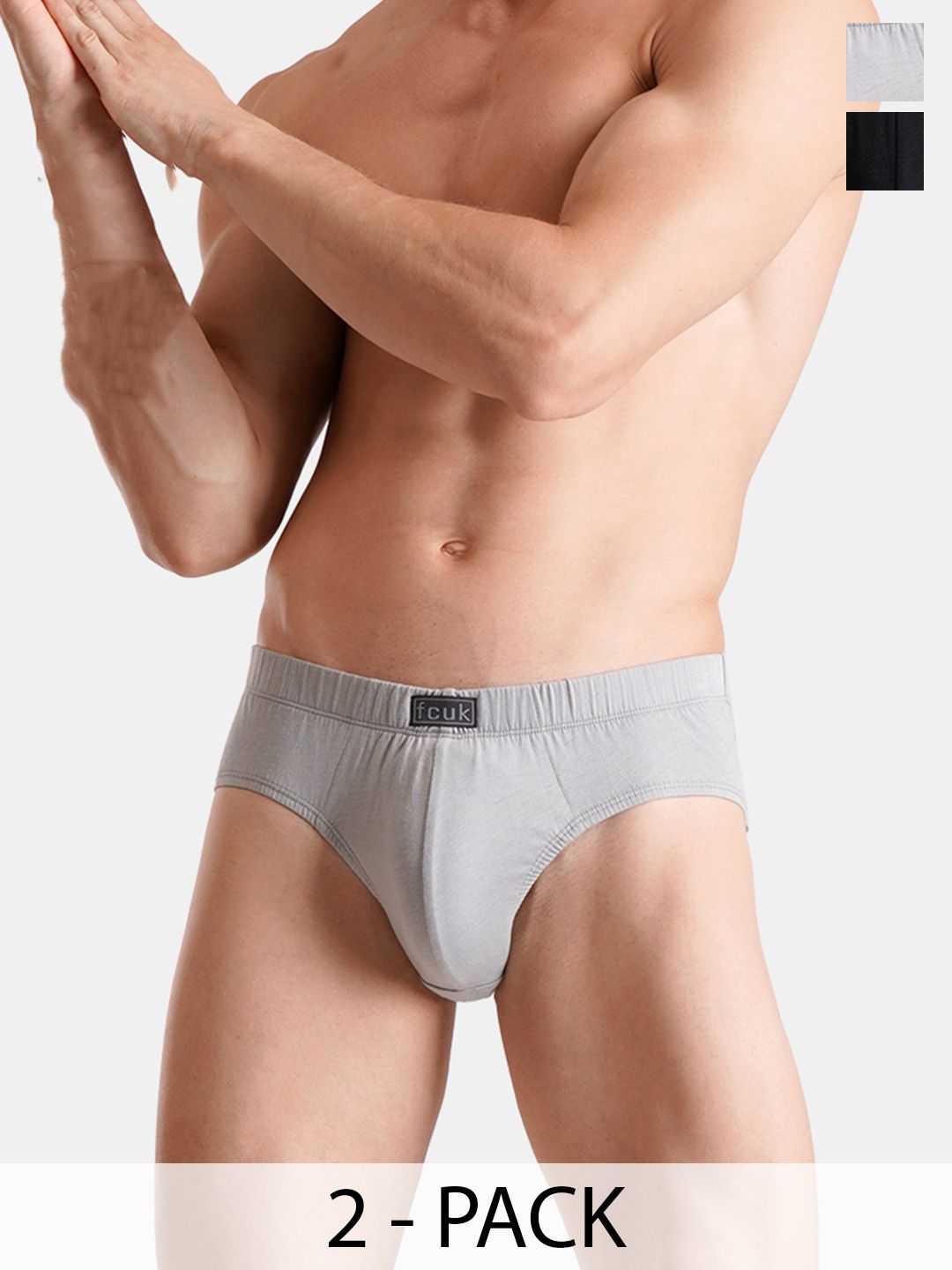 FCUK Pack Of 2 Cotton Mid Rise Hipster Briefs PRESTONULTIMATE GRAY-JET BLACK-S-picture-23