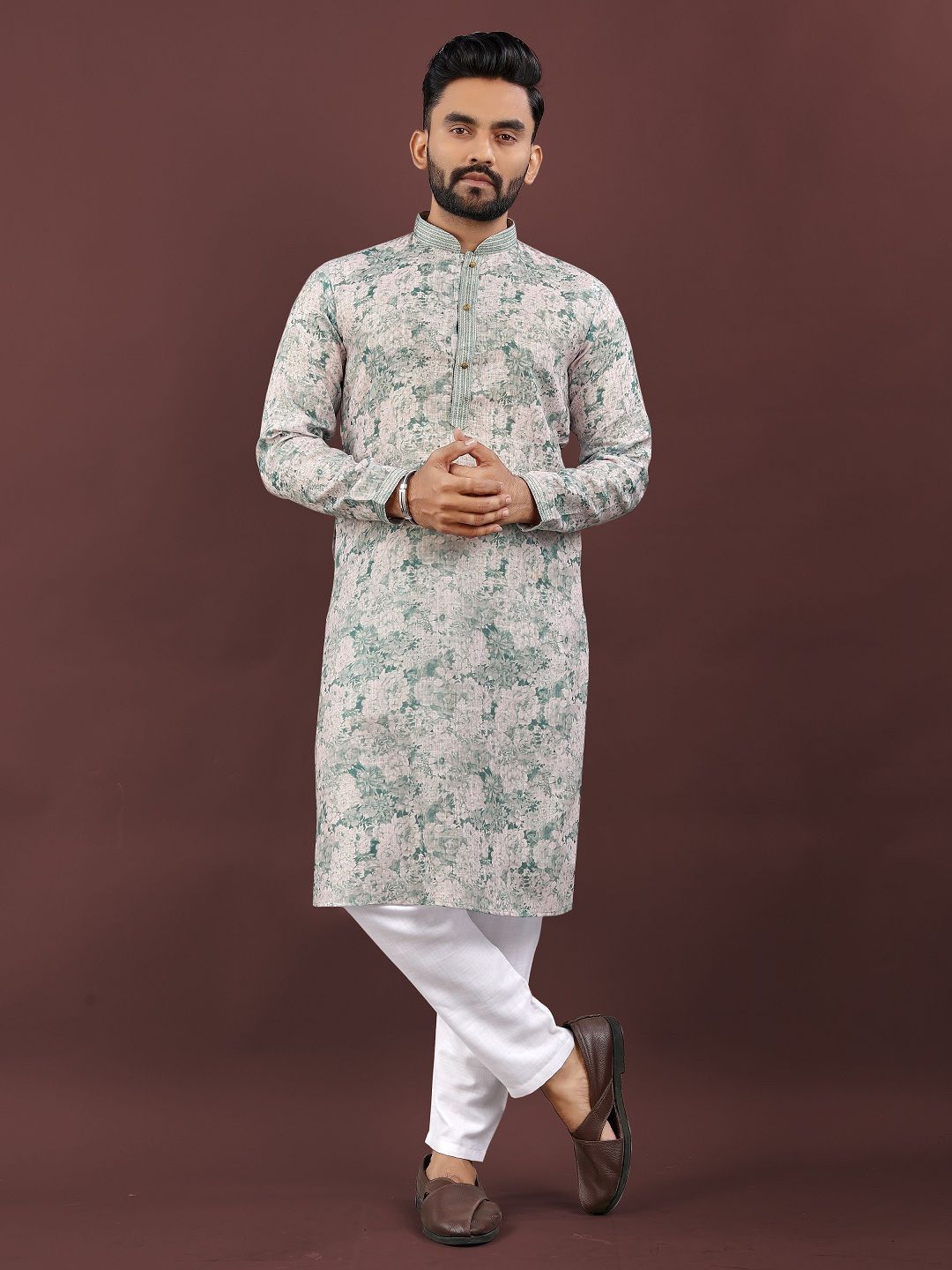 WELL TEX Men Floral Printed Mandarin Collar Kurta-image-34