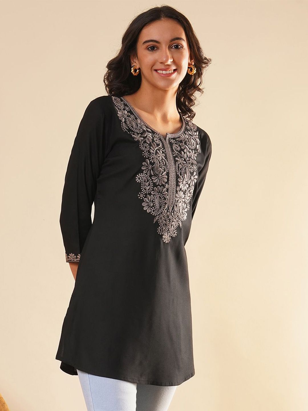 ZOLA Floral Embroidered Thread Work Thread Work Kurti-picture-14