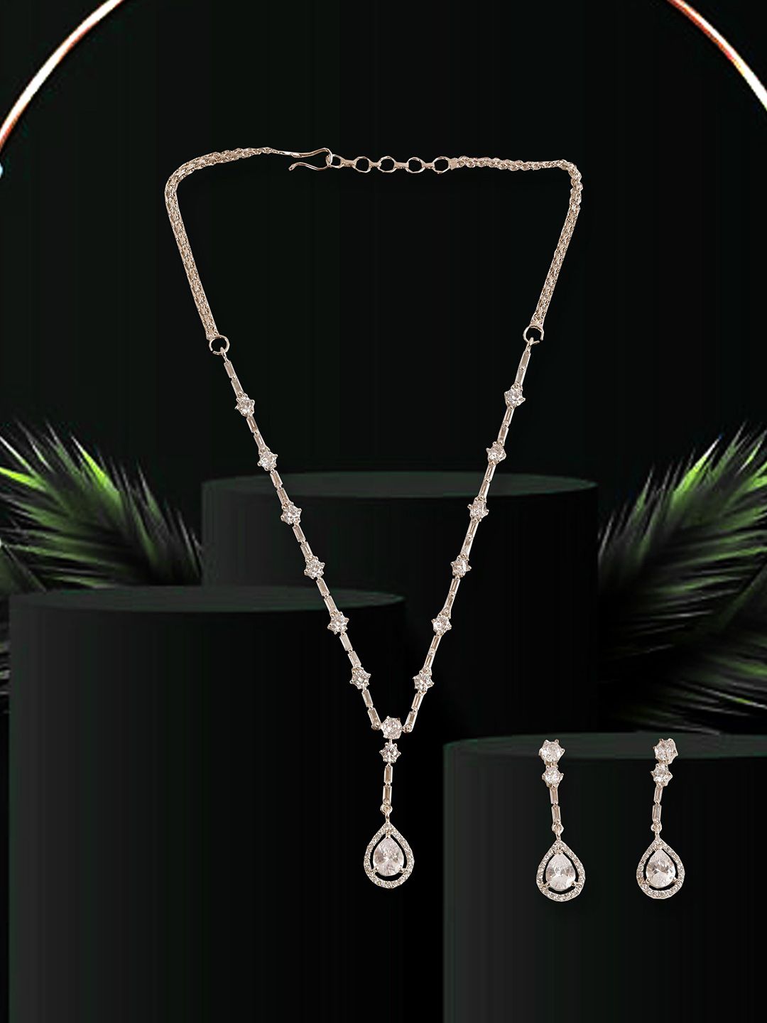 Gemron Jewel Rhodium-Plated American Diamond & Cubic Zirconia-Studded Jewellery Set-picture-23