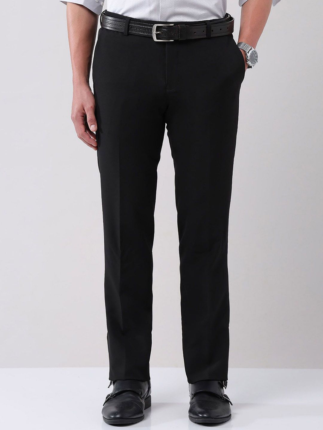 AD By Arvind Men Solid Mid-Rise Regular Fit Formal Trousers-picture-22