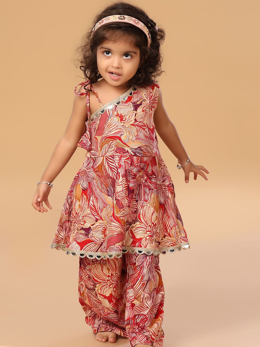 The Mini Trunk Girls Floral Printed Regular Kurta with Trousers-picture-16