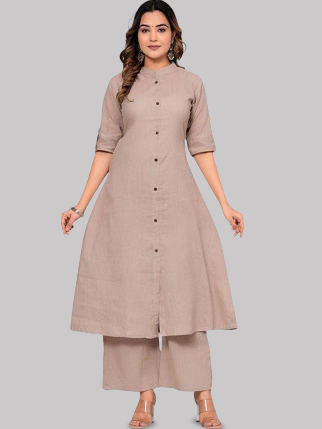 KIAARON Women Striped Pure Cotton Kurta with Palazzos