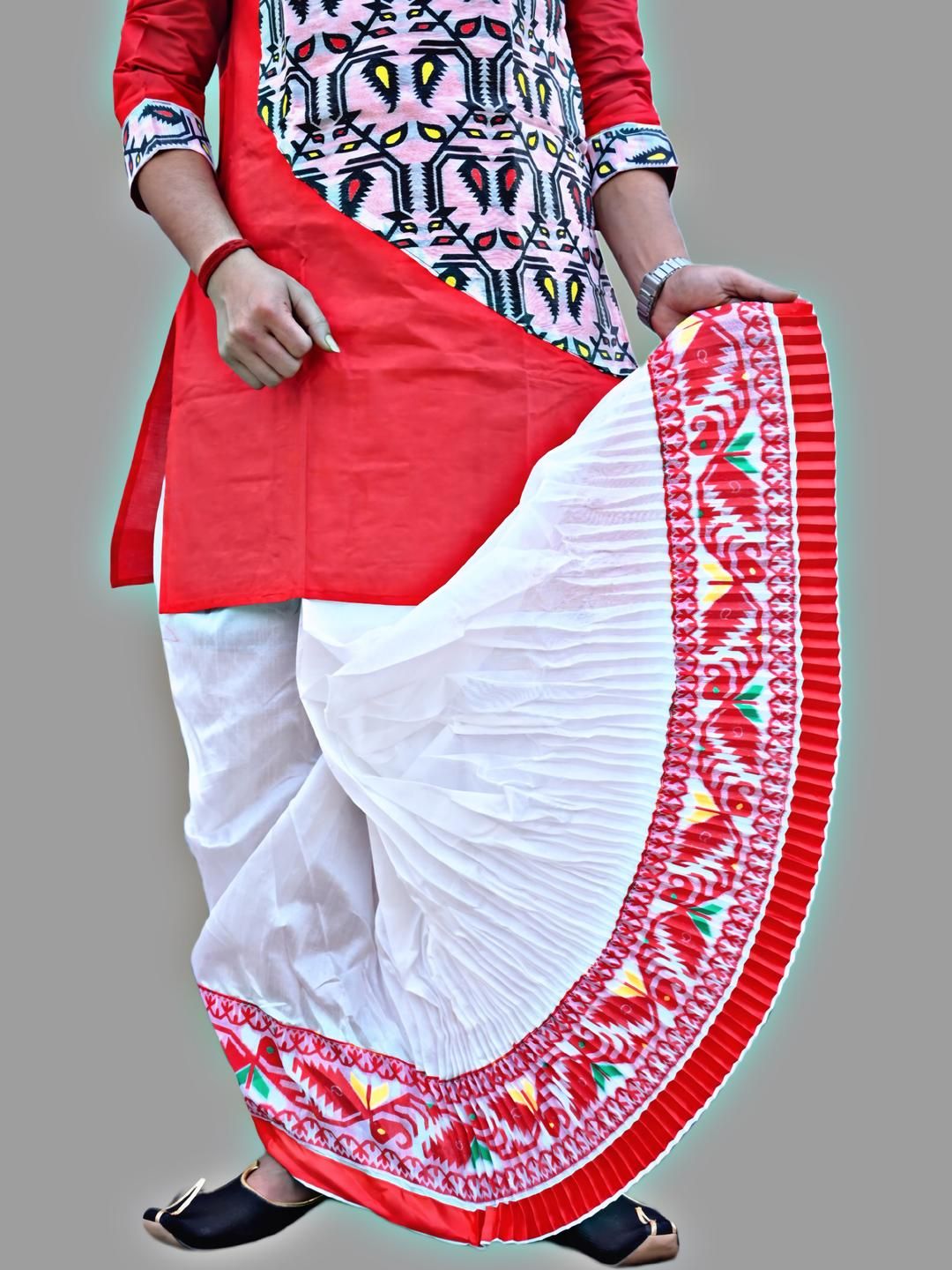 amit online Jamdani Border Ready To wear White Solid Mour Puccho Dhoti For Men-picture-24