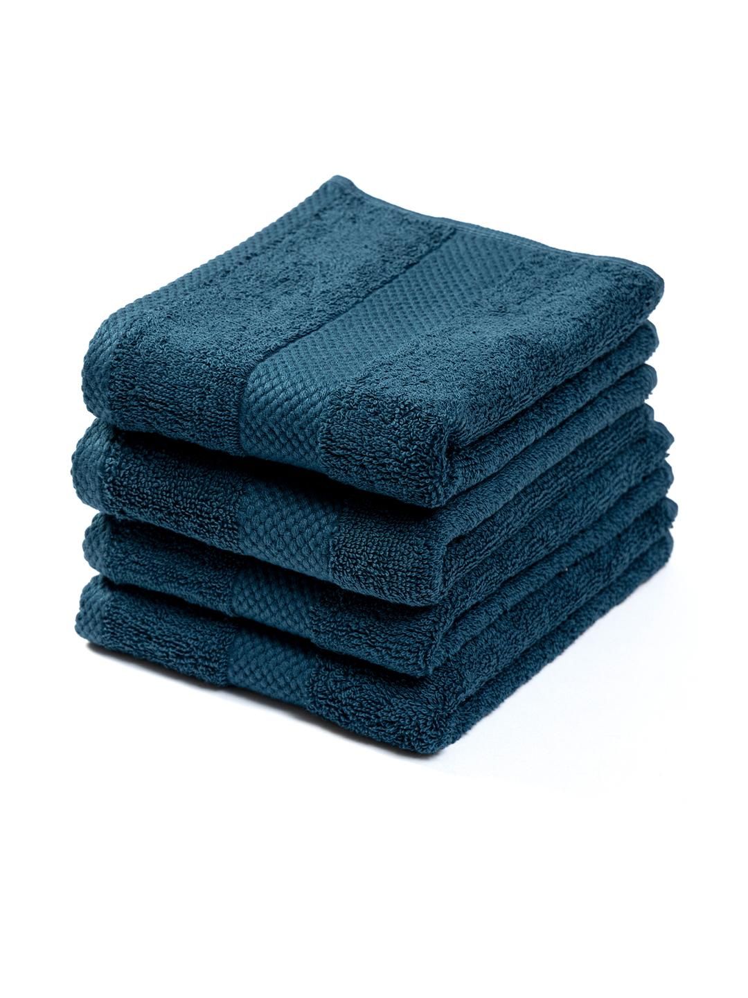 Earthy Fables Set Of 4 Teal 600 GSM Cotton Hand Towels-image-0