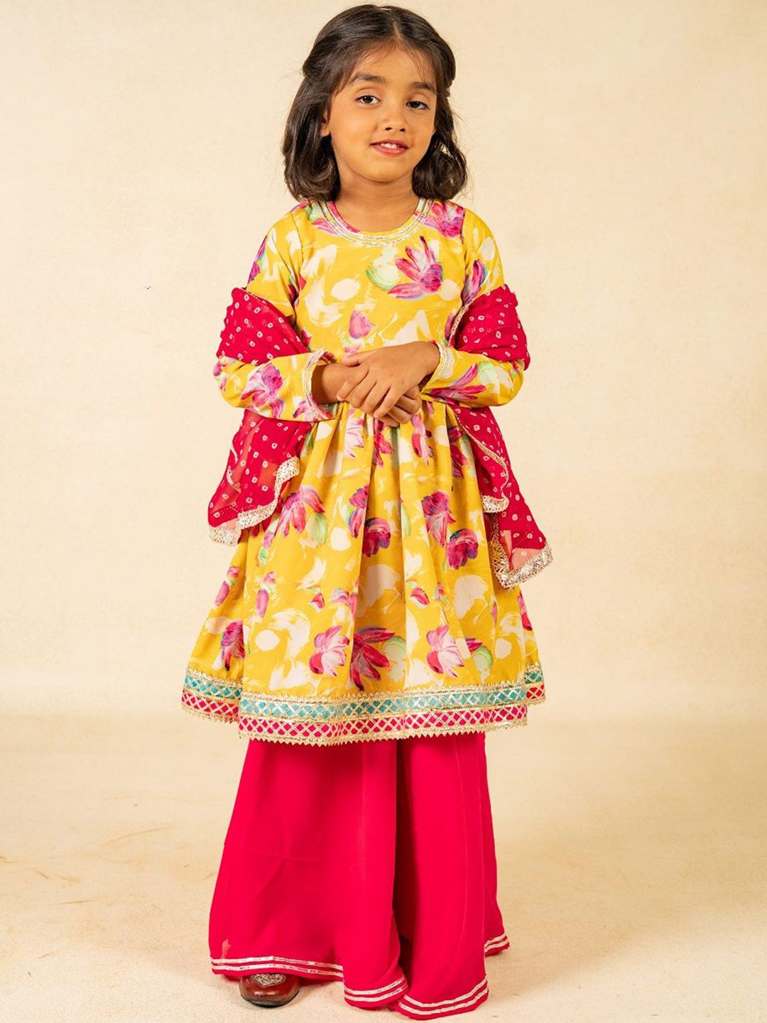 Jilmil Girls Floral Printed Empire Gotta Patti Kurta with Palazzos & Dupatta-picture-21