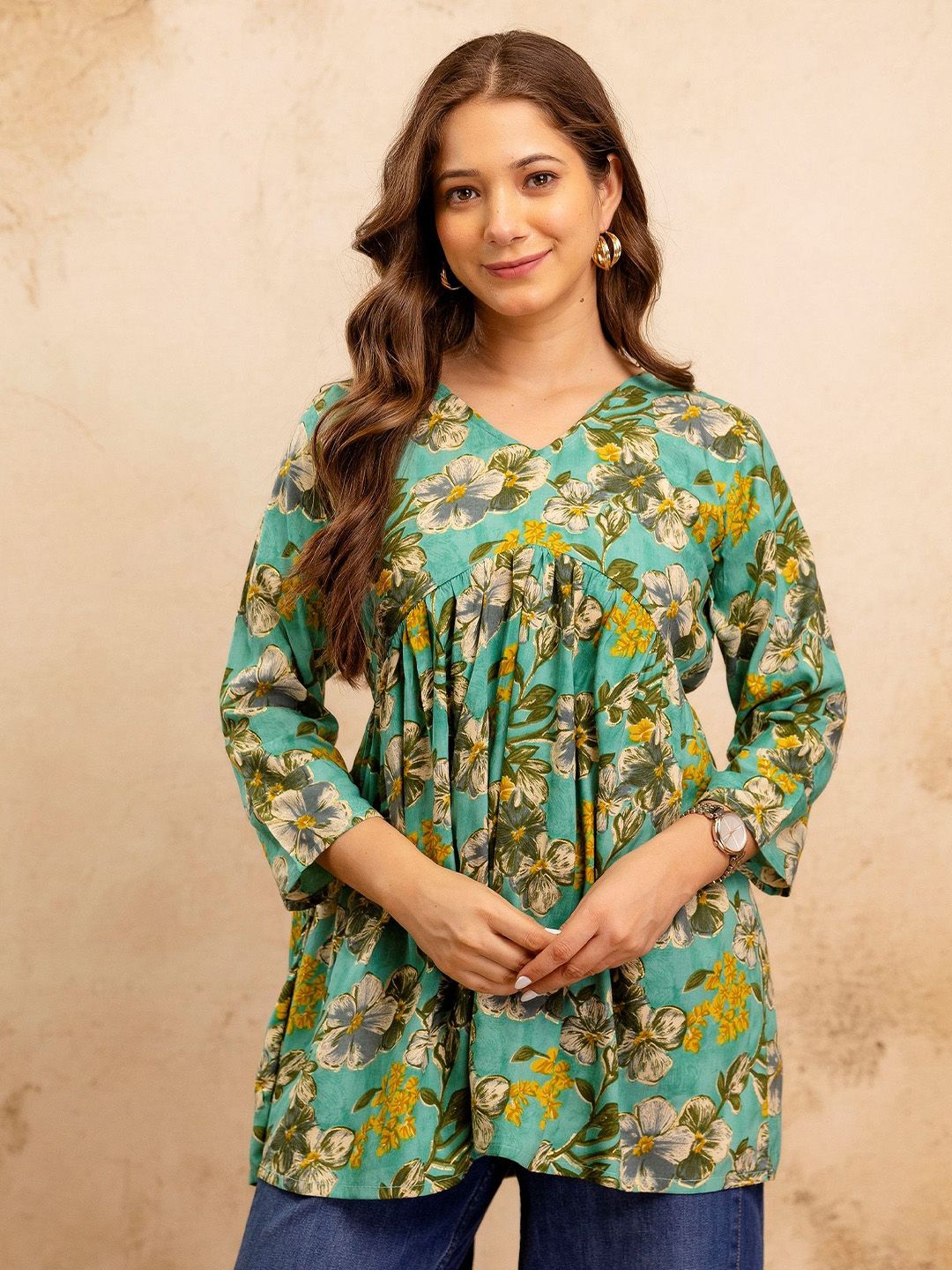 Mialo fashion Floral Printed V-Neck Kurti-picture-37