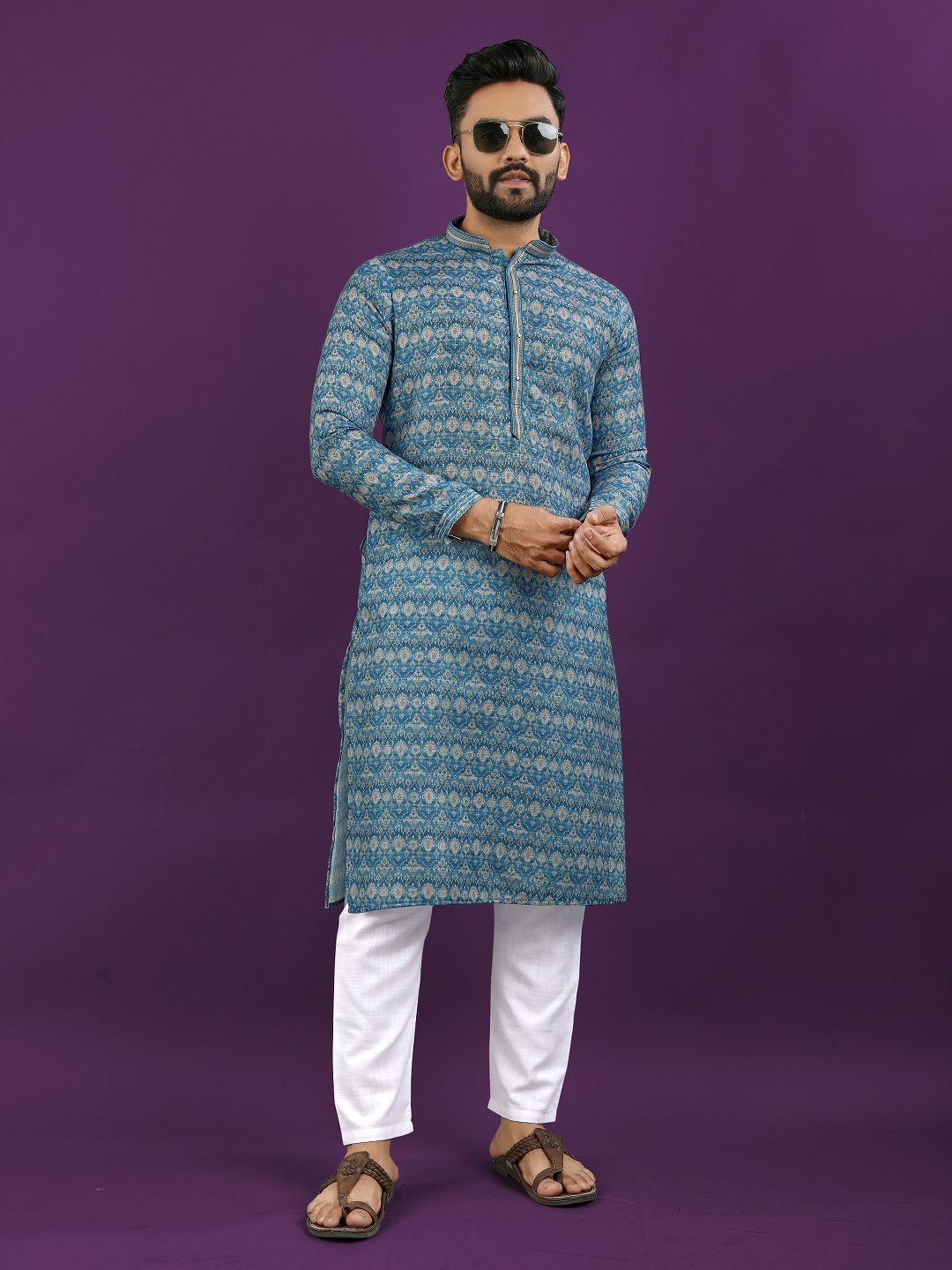 WELL TEX Men Printed Mandarin Collar Long Sleeves Kurta-picture-49