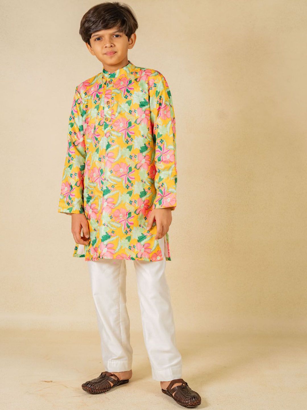 Jilmil Boys Floral Printed Satin Kurta with Pyjama-picture-31