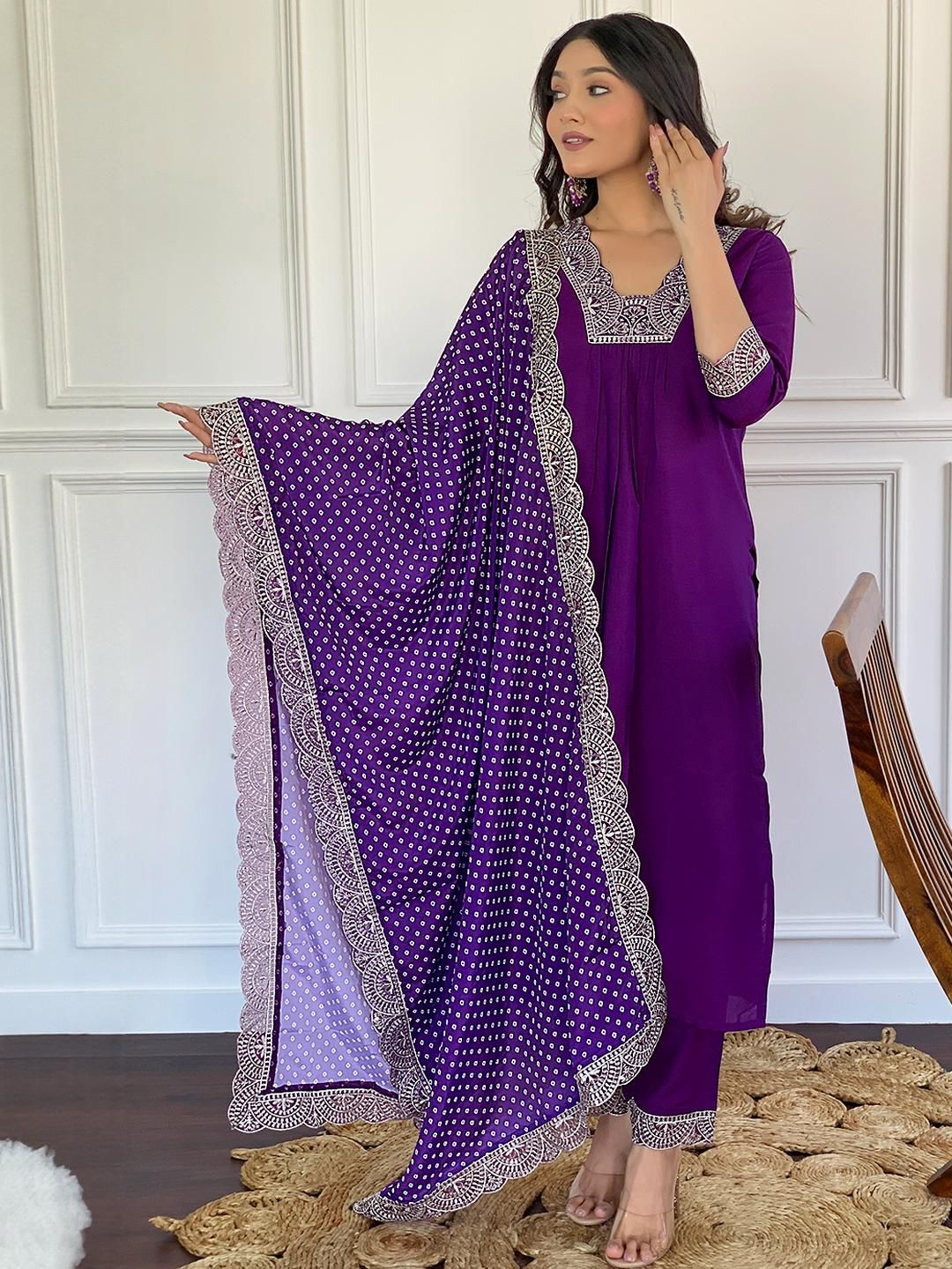 CaniBani Magenta Silk Blend Kurta Sets