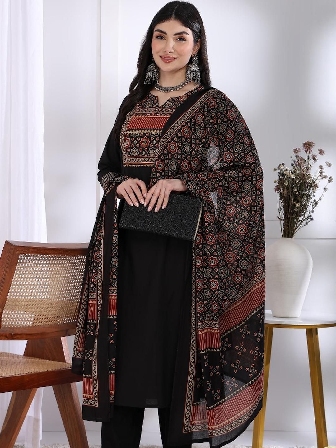 KALINI Black Pure Cotton Kurta Sets